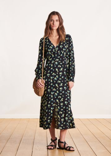Robe midi cintrée à imprimé fleuri et manches longues - La Fée Maraboutée - Modalova