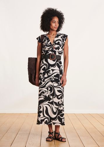 Robe mi-longue cache-caur à imprimé et blanc - La Fée Maraboutée - Modalova