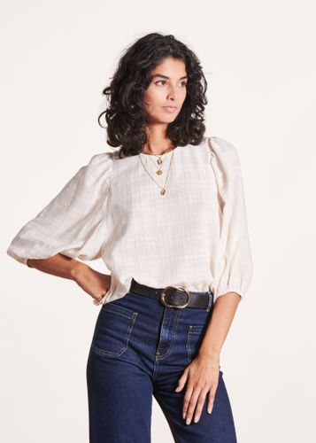 Blouse écrue chic en coton manches bouffantes 3/4 - La Fée Maraboutée - Modalova