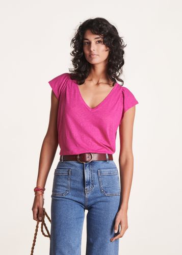 T-shirt ample rose manches courtes en lyocell lin - La Fée Maraboutée - Modalova