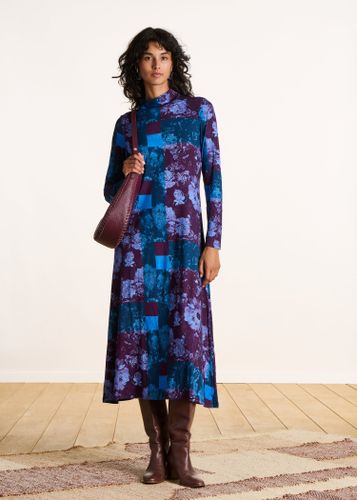 Robe longue bleu et à imprimé manches longues - La Fée Maraboutée - Modalova