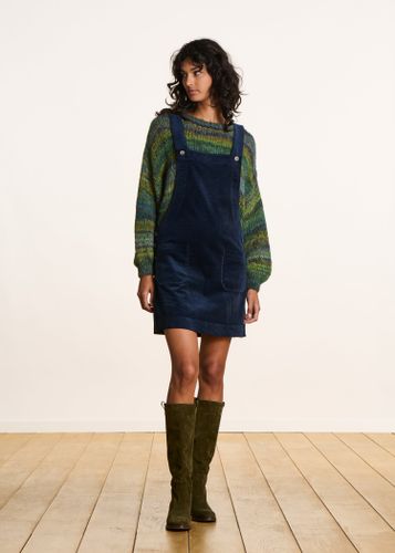 Robe courte chasuble bleu marine en velours - La Fée Maraboutée - Modalova