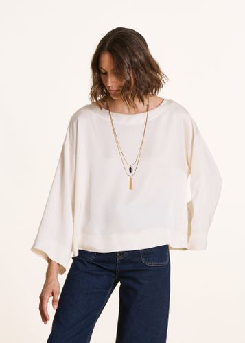 Top blanc cassé ample en satin manches longues - La Fée Maraboutée - Modalova