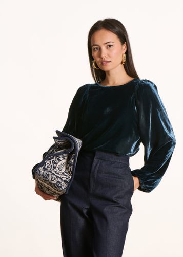 Top en velours bleu pétrole à manches longues - La Fée Maraboutée - Modalova