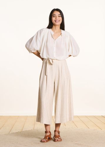 Pantalon large rayé beige taille haute - La Fée Maraboutée - Modalova