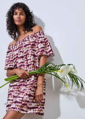 Robe courte épaules dénudées à imprimé tie & dye bordeaux - La Fée Maraboutée - Modalova