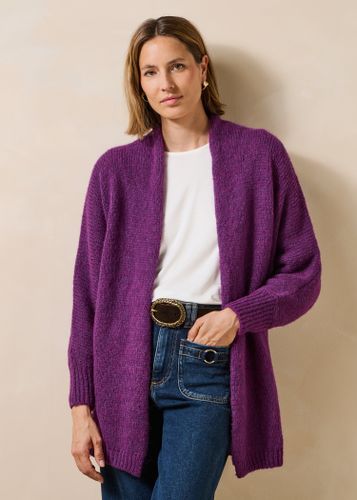 Gilet mi-long prune oversize en maille irisée - La Fée Maraboutée - Modalova
