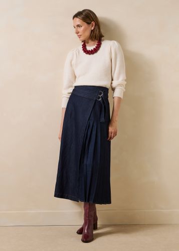 Jupe midi portefeuille en denim - La Fée Maraboutée - Modalova