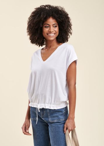 T-shirt blousant blanc en lyocell manches courtes - La Fée Maraboutée - Modalova