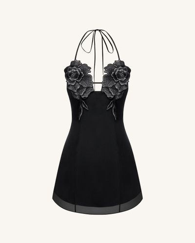 Robe Mini Brodée de Fleurs - Noire - JW PEI - Modalova