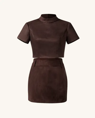 Ensemble Grace en faux suède - Crop top et jupe courte - Marron chocolat - JW PEI - Modalova