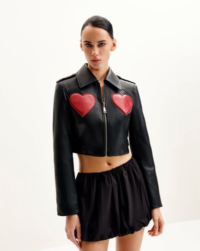 Veste en Cuir Coupée Sophie - Noir & Rouge - JW PEI - Modalova