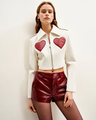 Veste en Cuir Coupée Sophie - Blanc & Rouge - JW PEI - Modalova