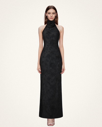 Robe longue noire à col halter en dentelle florale Uliana - Noir - JW PEI - Modalova