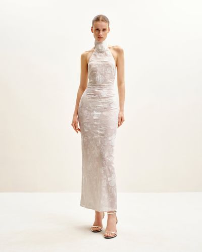 Robe longue blanche à col halter en dentelle florale Uliana - Blanc - JW PEI - Modalova
