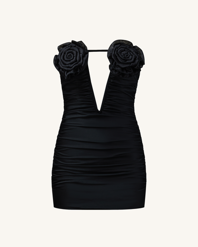 Robe Mini Bailee Noire à Appliques Florales et Froncée - Noir - JW PEI - Modalova