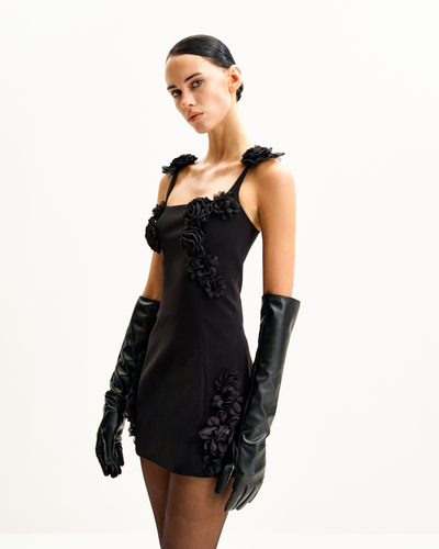 Robe Mini Noire avec Appliqué Rosette Elaina - Noir - JW PEI - Modalova