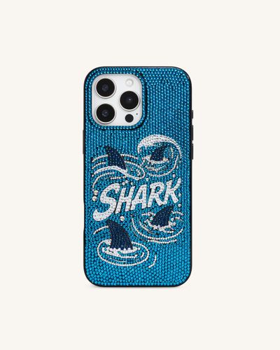 Shark Coque de téléphone en cristal artificiel bleu - Bleu - JW PEI - Modalova