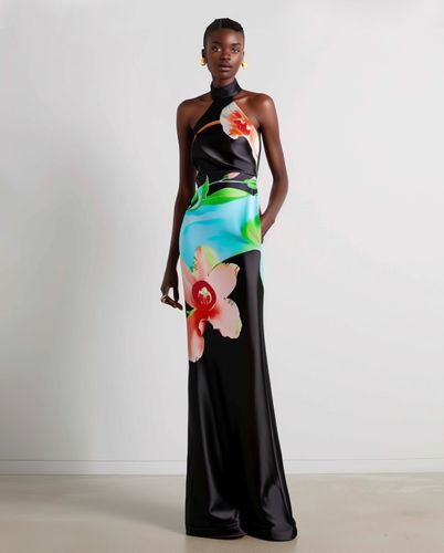Robe dos nu en satin à fleurs – Noir multicolore - JW PEI - Modalova