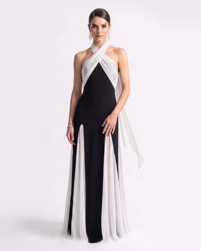 Robe longue fendue à dos nu croisé et drapé - Noir et blanc - JW PEI - Modalova