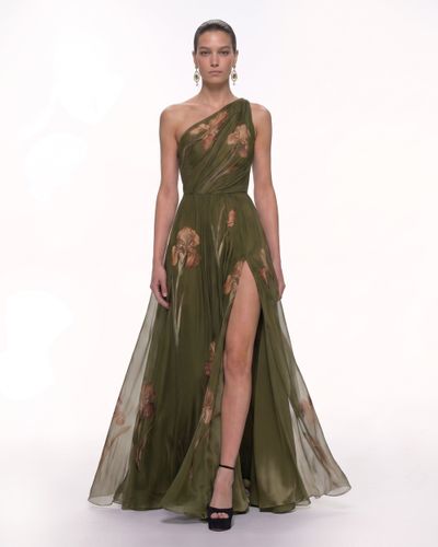 Robe longue fleurie à une épaule - Vert olive - JW PEI - Modalova