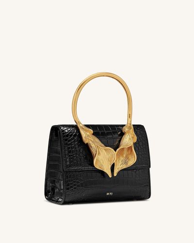 Sac à main supérieur avec poignée en métal et fleur de lys calla Astrid - Croco noir - JW PEI - Modalova