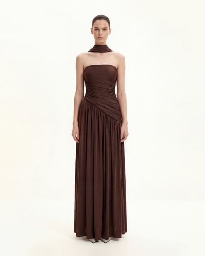 Robe longue bustier à empiècements froncés - Marron - JW PEI - Modalova