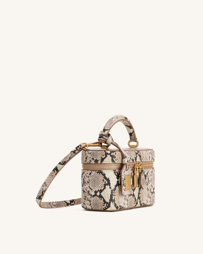 Sac à main avec anse supérieure en forme de boîte et motif serpent Cleo - Beige - JW PEI - Modalova
