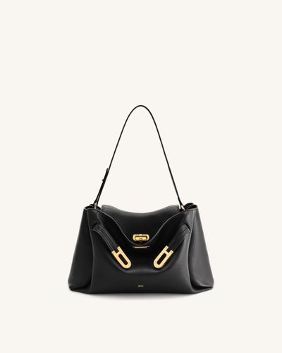 Sac à bandoulière à double boucle texturé Rhea - Noir - JW PEI - Modalova