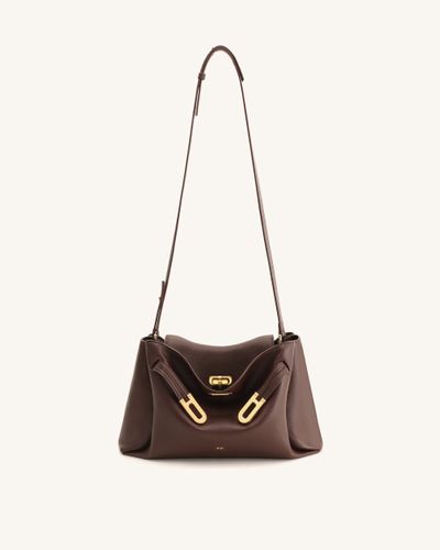 Sac à bandoulière à double boucle texturé Rhea - Marron foncé - JW PEI - Modalova