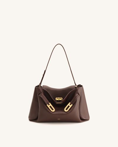 Sac à bandoulière à double boucle texturé Rhea - Marron foncé - JW PEI - Modalova
