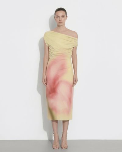 Robe midi asymétrique à une épaule à imprimé floral aquarelle - Jaune - JW PEI - Modalova