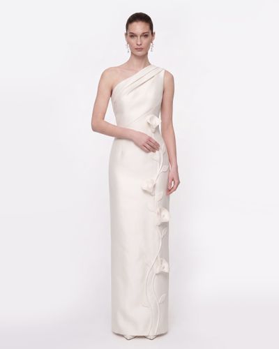 Robe longue asymétrique à application florale - Blanc - JW PEI - Modalova