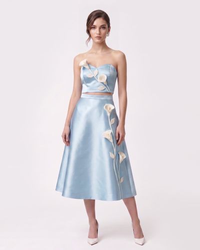 Jupe midi en satin à application florale - Bleu clair - JW PEI - Modalova
