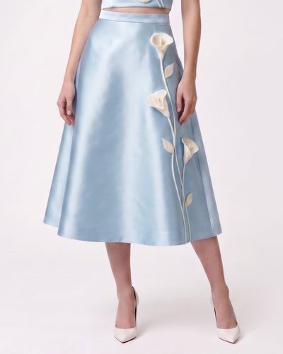 Jupe midi en satin à application florale - Bleu clair - JW PEI - Modalova