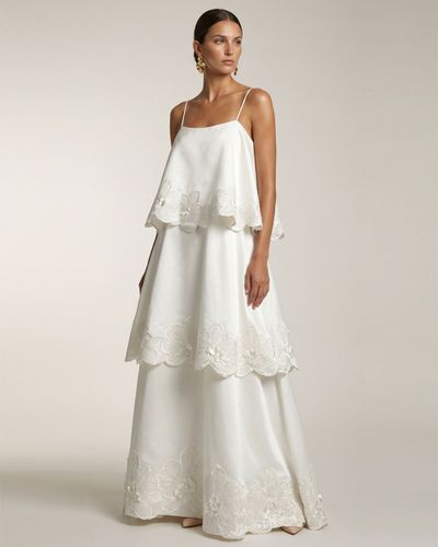 Robe longue à étages et broderies orchidées - Blanc - JW PEI - Modalova