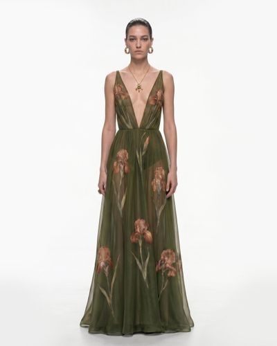 Robe longue transparente à imprimé floral - Olive - JW PEI - Modalova