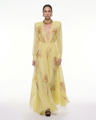 Iris Robe longue transparente à manches longues et imprimé floral - Jaune - JW PEI - Modalova
