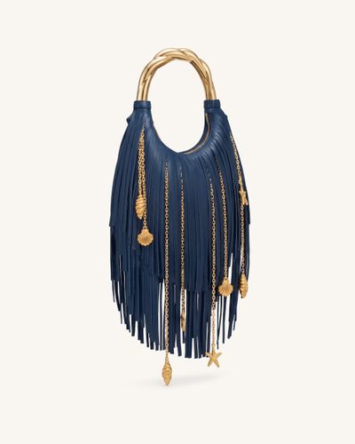 Chloe Sac à main à poignée en métal et franges - Bleu marine - JW PEI - Modalova