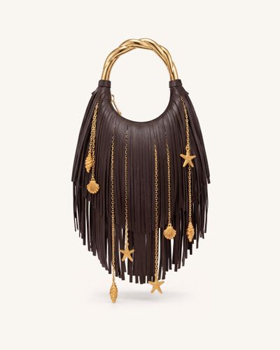 Chloe Sac à main à poignée en métal et franges - Marron foncé - JW PEI - Modalova