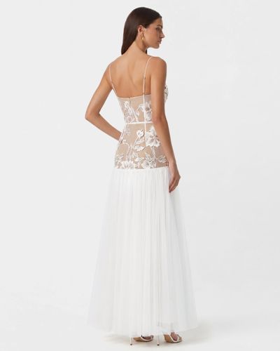 Robe longue en tulle transparent à applications florales - Blanc - JW PEI - Modalova