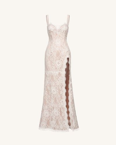 Robe Maxi en Dentelle à Fente - Blanc - JW PEI - Modalova