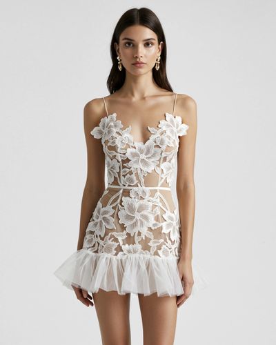 Robe Mini Fleurie à Bretelles - Blanc - JW PEI - Modalova
