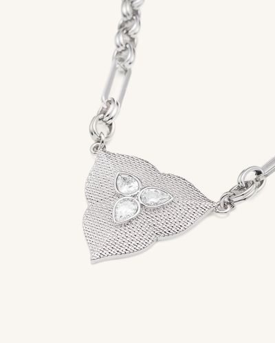 Collier pendentif feuille - Plaqué Or Blanc 18ct & Zircon blanc - JW PEI - Modalova