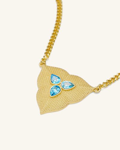 Collier pendentif feuille - Plaqué Or 18ct & Aigue-marine Zircon - JW PEI - Modalova