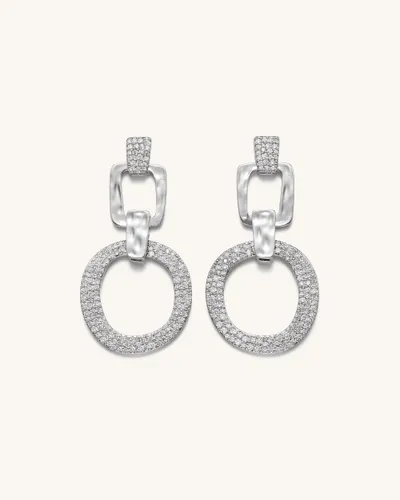 Boucles D'oreilles Géométrique Ajourée - Plaqué Or Blanc 18ct & Zircon Blanc - JW PEI - Modalova