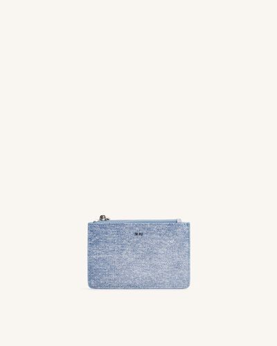 Porte-cartes zippé en denim gaufré Quinn - Bleu - JW PEI - Modalova