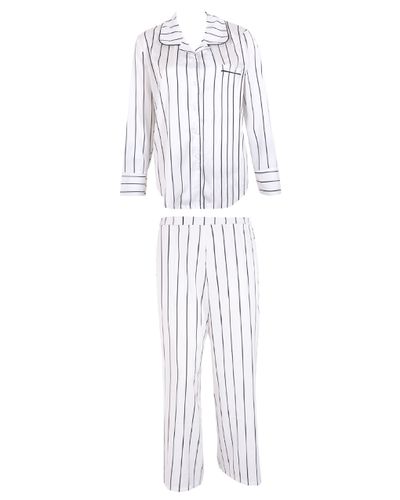 Beau Luxury Satin Long Pajama Set White/Black - Bluebella - US - Modalova