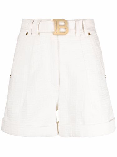 High Waist Belted Denim Shorts - Balmain - Modalova