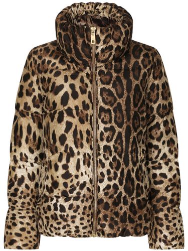 Leopard Print Nylon Down Jacket - Dolce & Gabbana - Modalova